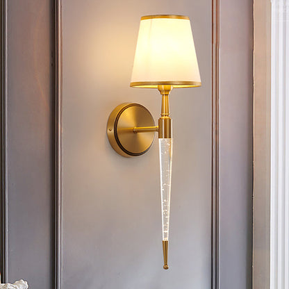 French Trapezoid Copper Fabric 1-Light Wall Sconce Lamp