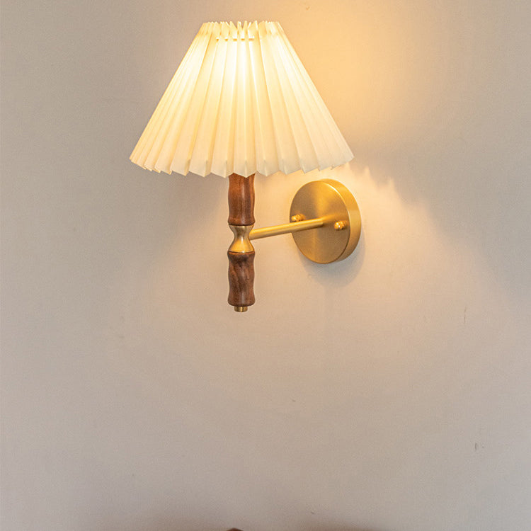 Japanese Ceramic Conic Pleated 1-Light Wall Sconce Lamp