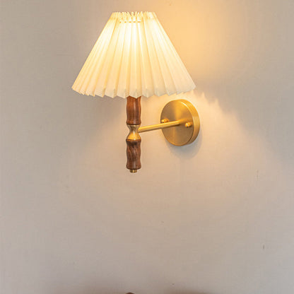 Japanese Ceramic Conic Pleated 1-Light Wall Sconce Lamp
