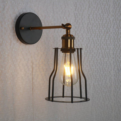 Industrial Round Iron Cage 1-Light Wall Sconce Lamp
