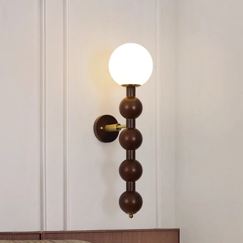 Cylinder Bead Wood Glass Metal 1-Light Wall Sconce Lamp