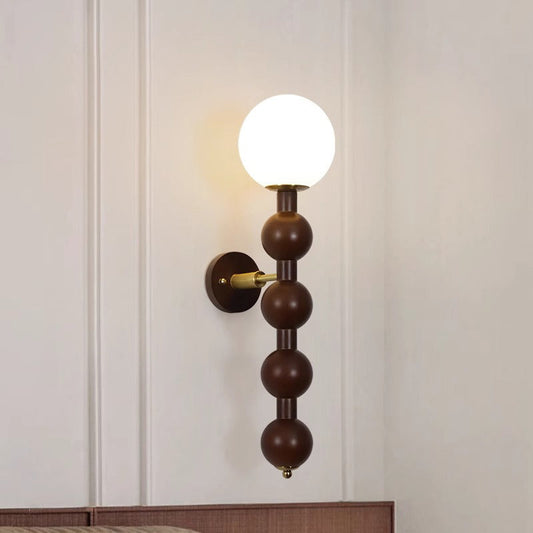 Cylinder Bead Wood Glass Metal 1-Light Wall Sconce Lamp