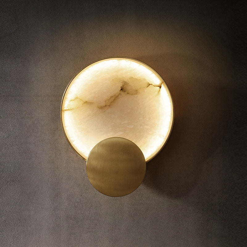 Modern Minimalist Round Iron Marble LED Wall Sconce Lamp