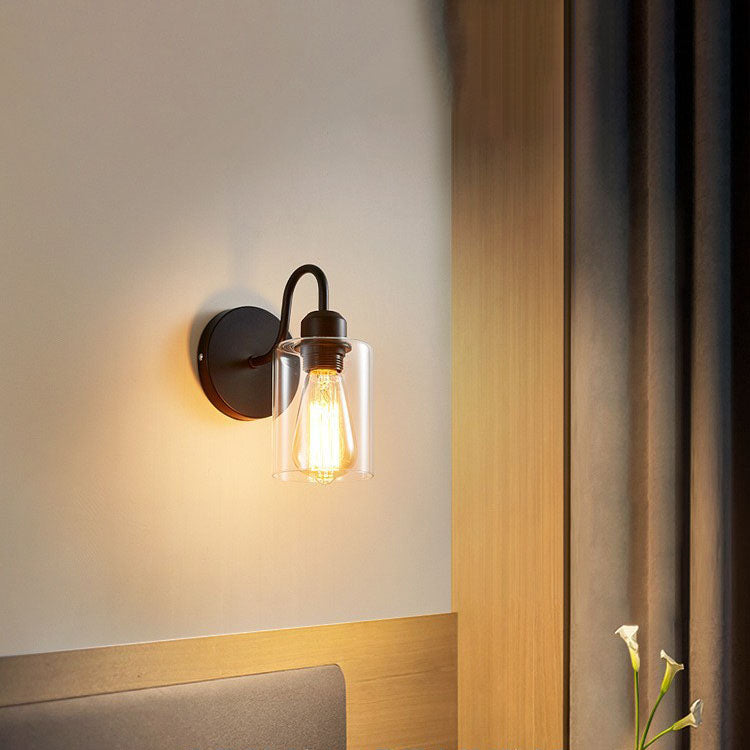 Vintage Industrial Iron Glass 1-Light Wall Sconce Lamp