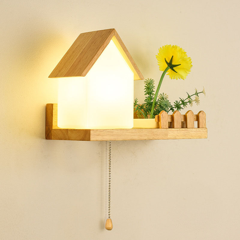 Log Cabin Flower Decoration 1-Light Wall Sconce Lamp