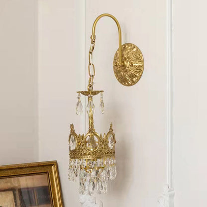 French Bent Crown Copper Crystal 1-Light Wall Sconce Lamp
