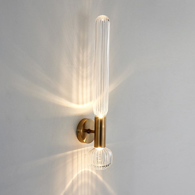 Minimalist Cylinder Striped Glass Iron LED Wall Sconce Lamp