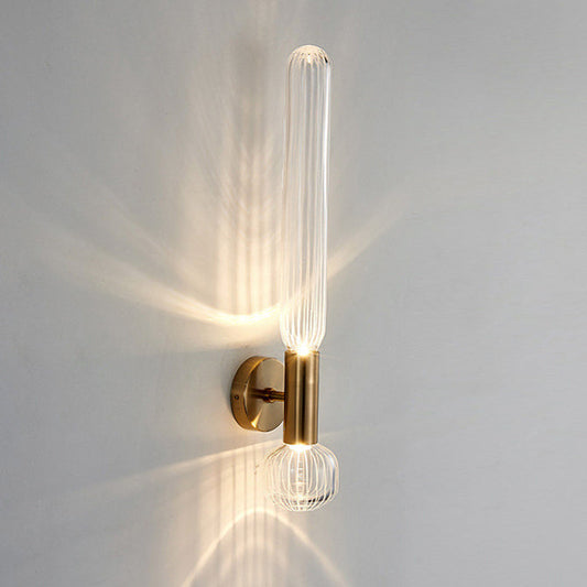 Minimalist Cylinder Striped Glass Iron LED Wall Sconce Lamp