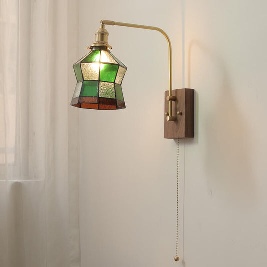 Green Mosaic Glass Cone Brass 1-Light Wall Sconce Lamp