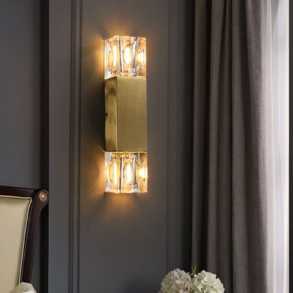 Light Glass Square Column Brass 2-Light Wall Sconce Lamp