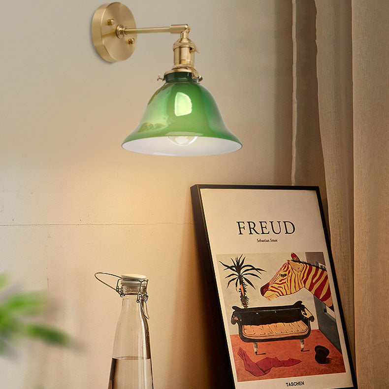 Glass Iron Copper Green Cone 1-Light Wall Sconce Lamp