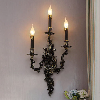 French Black Copper Candlestick 3-Light Wall Sconce Lamp