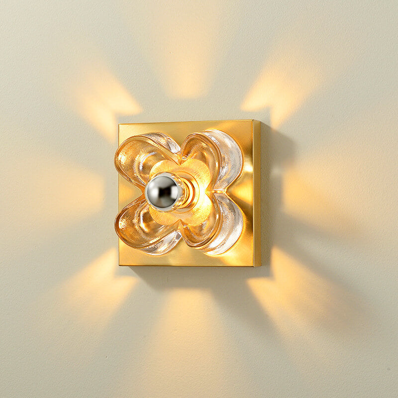 Round Square Clover Copper Glass 1-Light Wall Sconce Lamp