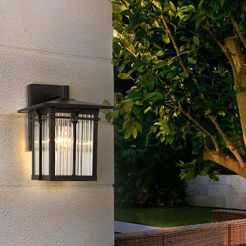 Aluminum Frame Ribbed Glass Shade 1-Light Wall Sconce Lamp