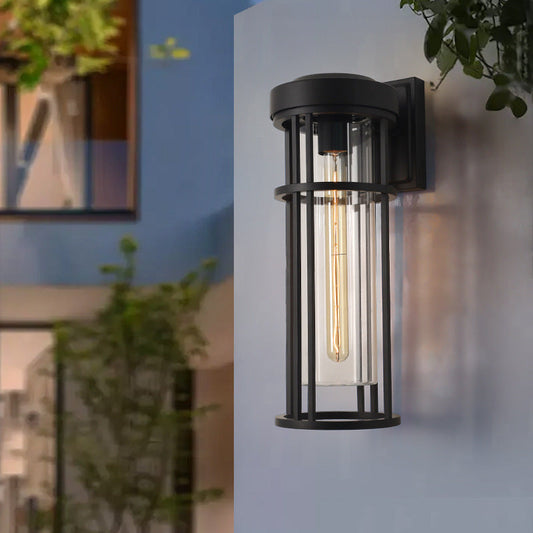 Simplicity Glass Cylinder 1-Light Outdoor Wall Sconce Lamp