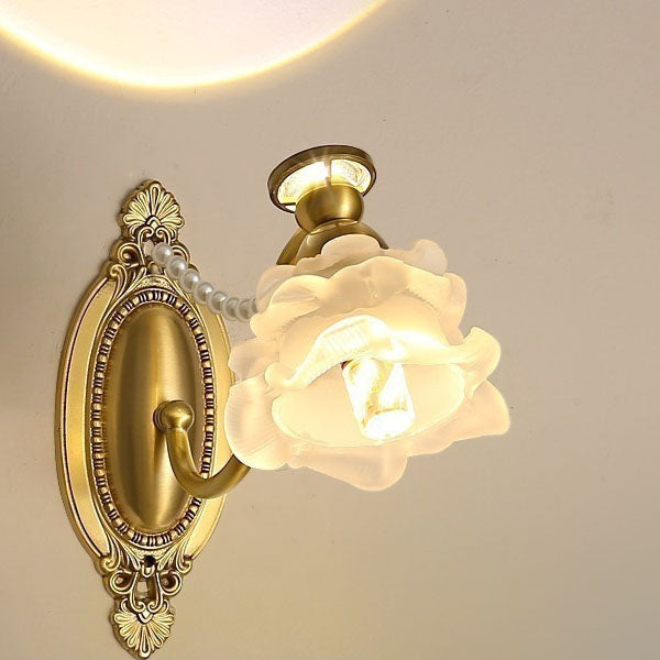 French Floral Brass Glass 1-Light Wall Sconce Lamp