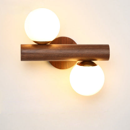 Japanese Glass Cylinder Strip Ball 2-Light Wall Sconce Lamp