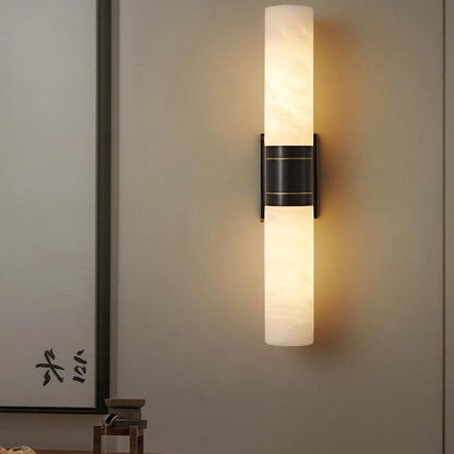 Mid-Century Marble Column Copper 2-Light Wall Sconce Lamp