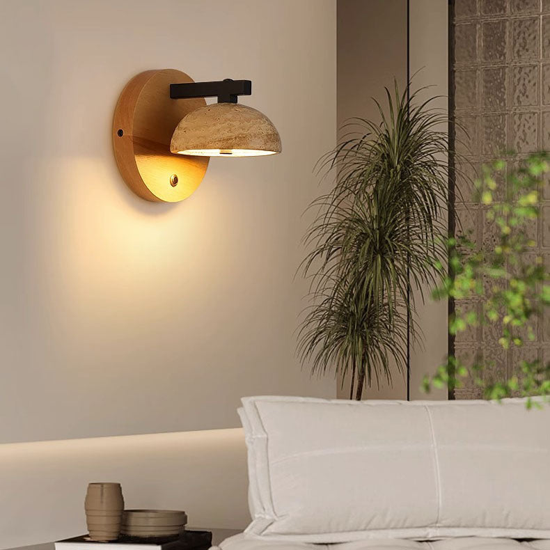 Japanese Walnut Round Hemispherical LED Wall Sconce Lamp