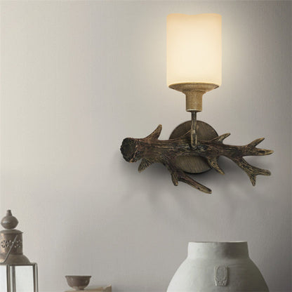 Antler Resin Glass Cylinder 1-Light Wall Sconce Lamp