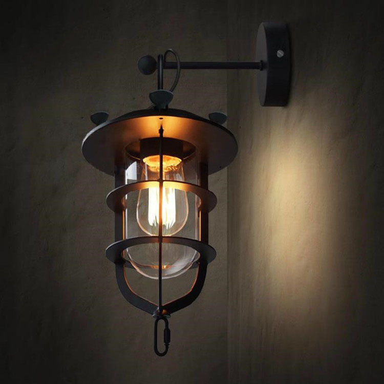 Industrial Iron Glass Round 1-Light Wall Sconce Lamp