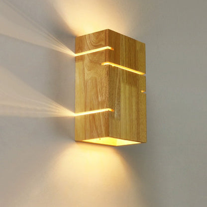 Scandinavian Rubberwood 2-Light Wall Sconce Lamp