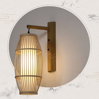 Chinese Weaving Bamboo Cage Shape 1-Light Wall Sconce Lamp