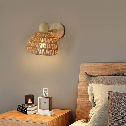 Farmhouse Weaving Hollow Out Dome 1-Light Wall Sconce Lamp