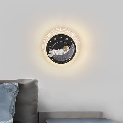 Starry Sky Moon Resin Astronaut Round LED Wall Sconce Lamp