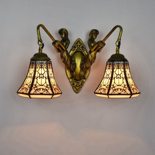 Tiffany Lamp Arm Stained Glass 2-Light Wall Sconce Lamp