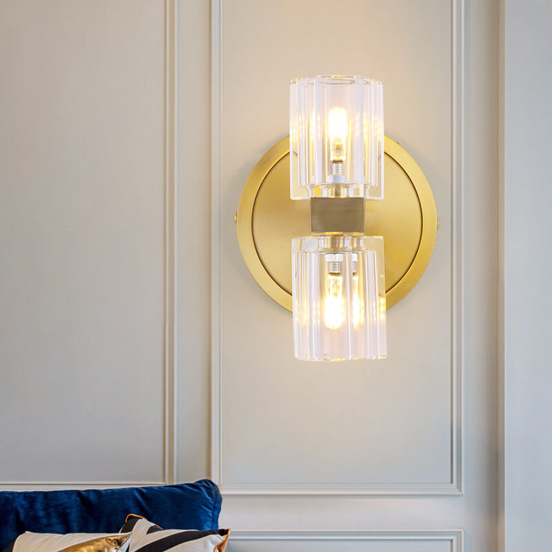 Crystal Copper Cylindrical 2-Light Wall Sconce Lamp