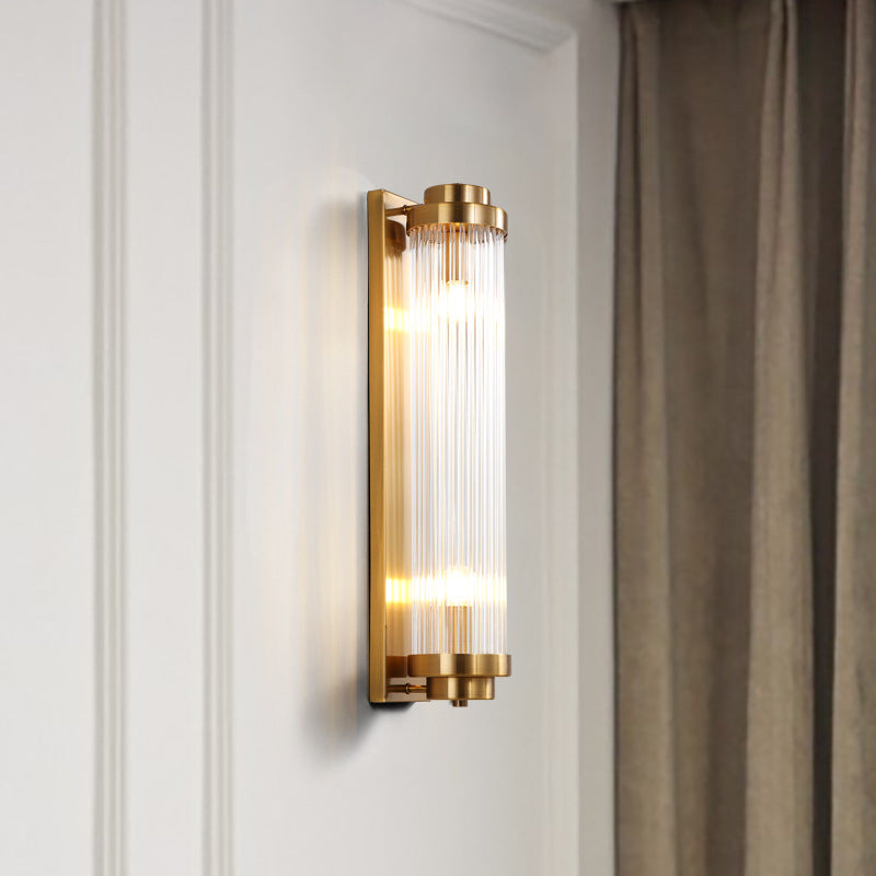 European Iron Glass Cylinder 2-Light Wall Sconce Lamp