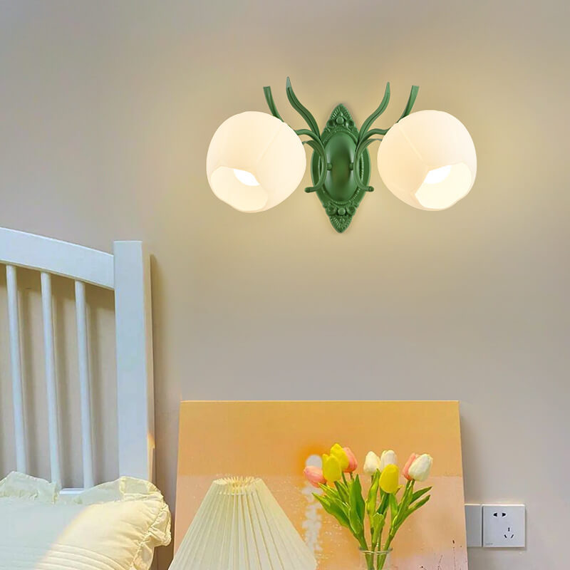 Nordic Floral Glass Round 1/2 Light Wall Sconce Lamp