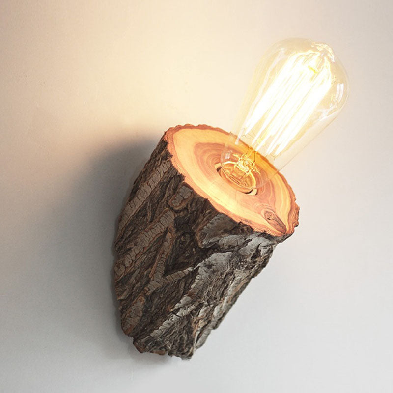 Traditional Rustic Elm Wood Trunk 1-Light Wall Sconce Lamp