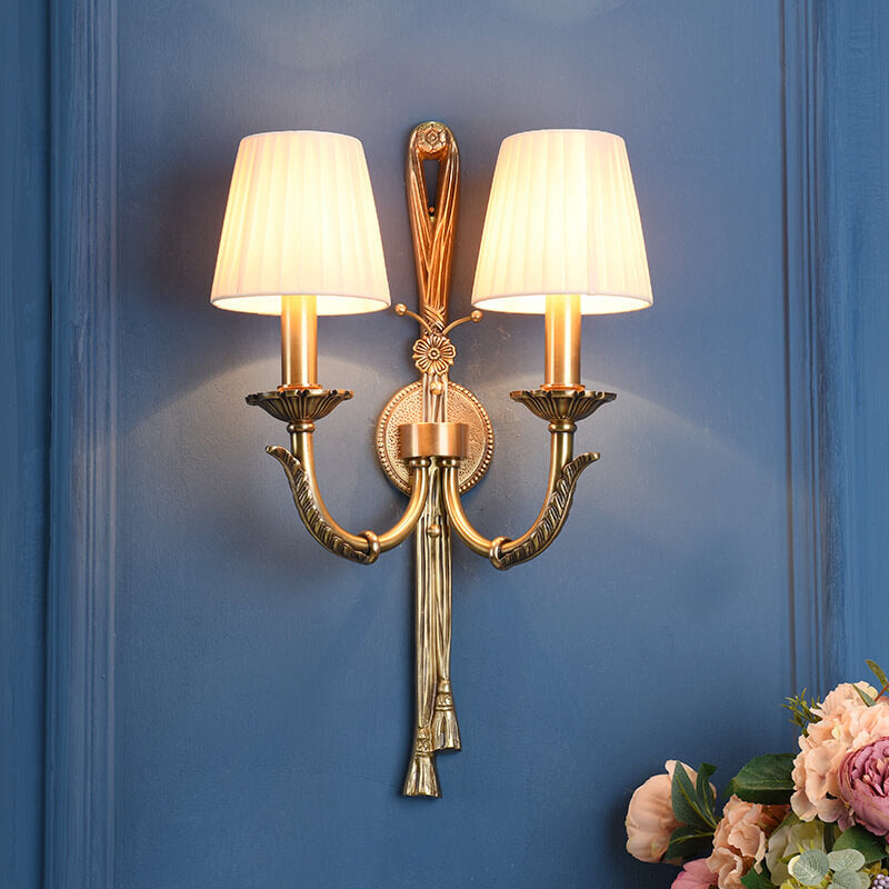 Scandinavian Full Brass Fabric 2-Light Wall Sconce Lamp