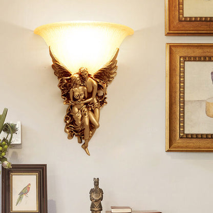 European Angel Resin Design Glass 1-Light Wall Sconce Lamp