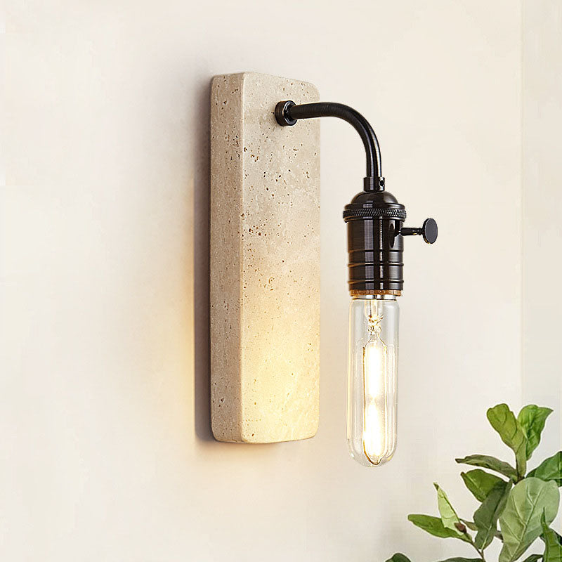 Retro Travertine Brass Round 1-Light Wall Sconce Lamp
