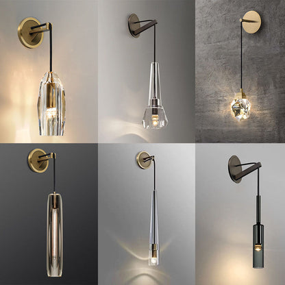 Cylinder Full Copper Crystal 1-Light Wall Sconce Lamp