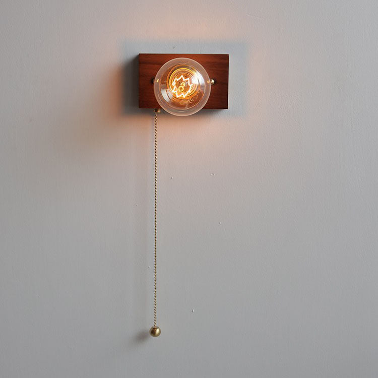 Traditional Rectangle Iron Wood 1-Light Wall Sconce Lamp
