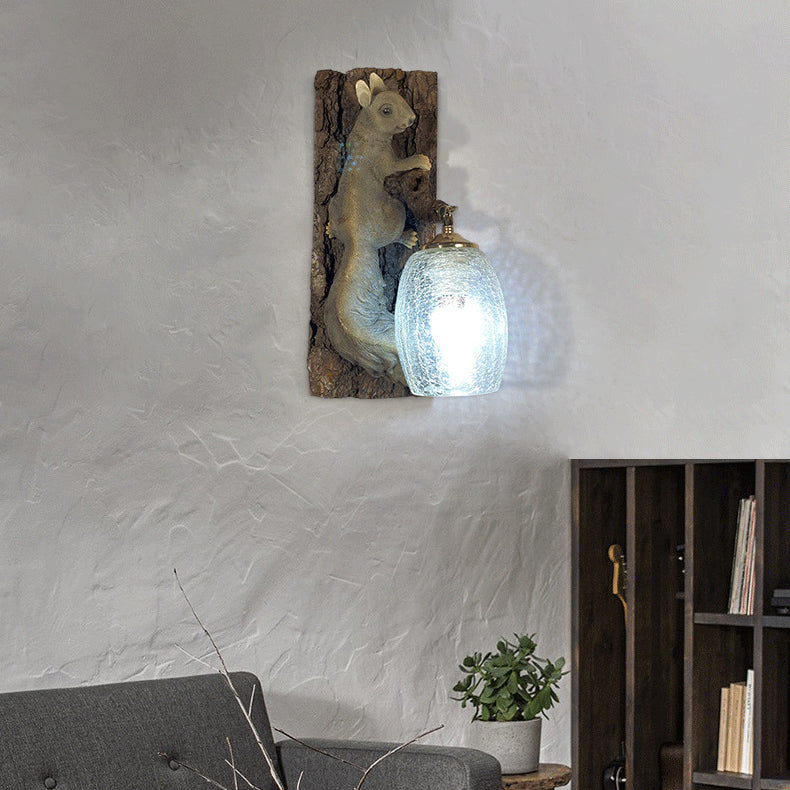 Resin Glass Squirrel Square 1-Light Wall Sconce Lamp