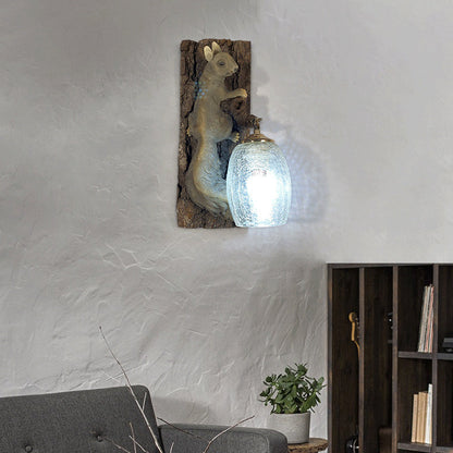 Resin Glass Squirrel Square 1-Light Wall Sconce Lamp