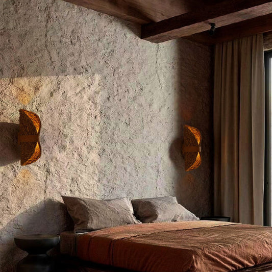 Japanese Leather Wrapping Round 1-Light Wall Sconce Lamp