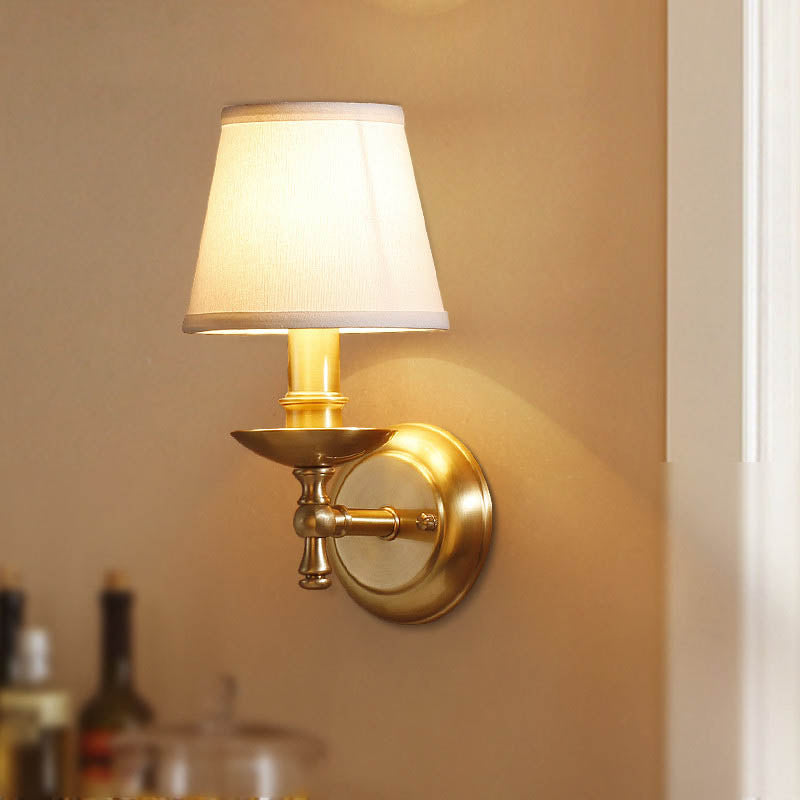 Trapezoidal Copper Fabric 1-Light Wall Sconce Lamp