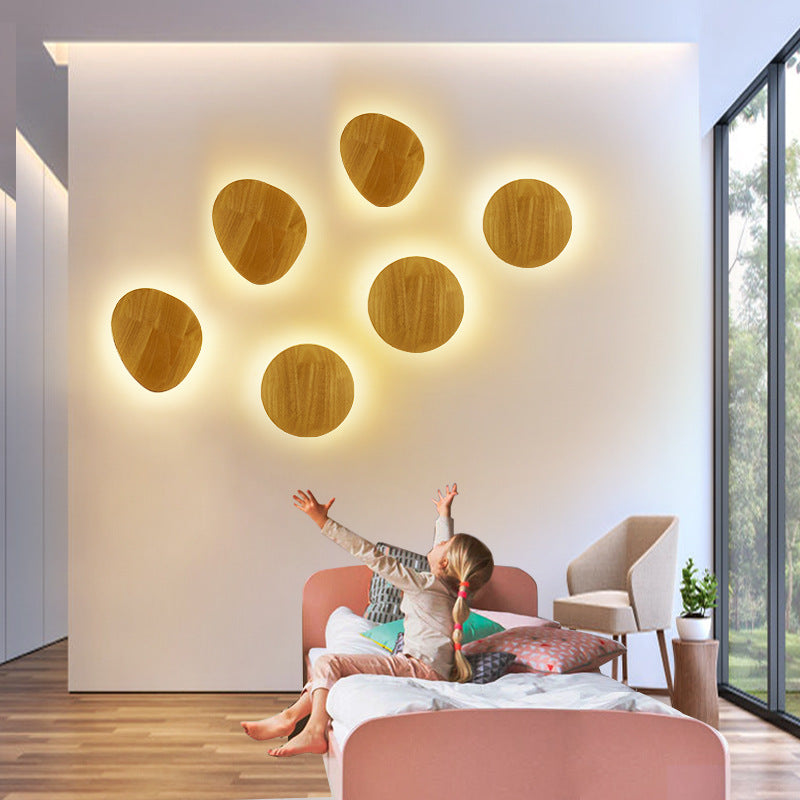 Minimalist Round Irregular Oval Wood LED Wall Sconce Lamp