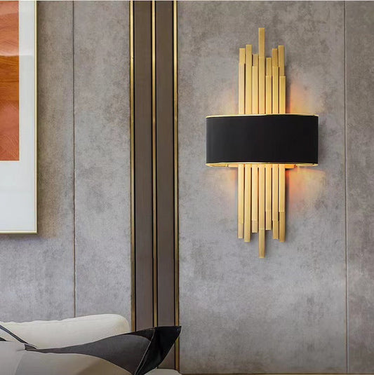 Iron Line Fabric Cylinder Shade 2-Light Wall Sconce Lamp