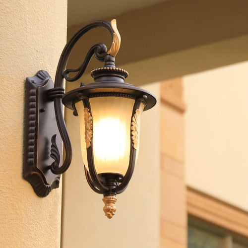 Coffee Aluminum Glass 1-Light Waterproof Wall Sconce Lamp