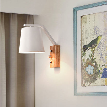 Nordic Solid Wood Cylindrical 1-Light Wall Sconce Lamp