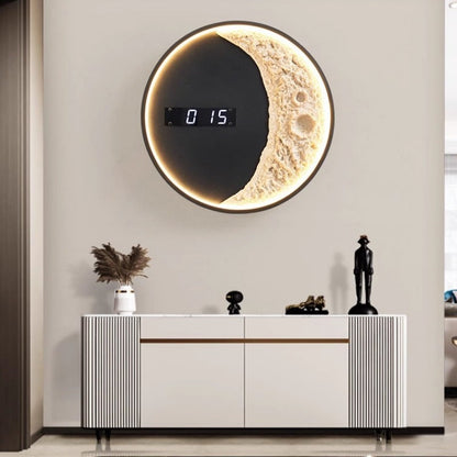 Round Clock Hardware Aluminium Resin LED Wall Sconce Lamp
