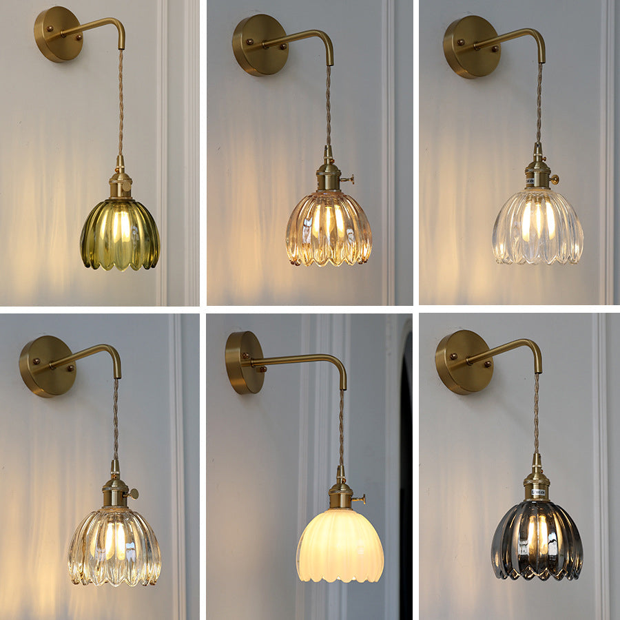 Art Deco Flower Bud Glass Shade 1-Light Wall Sconce Lamp