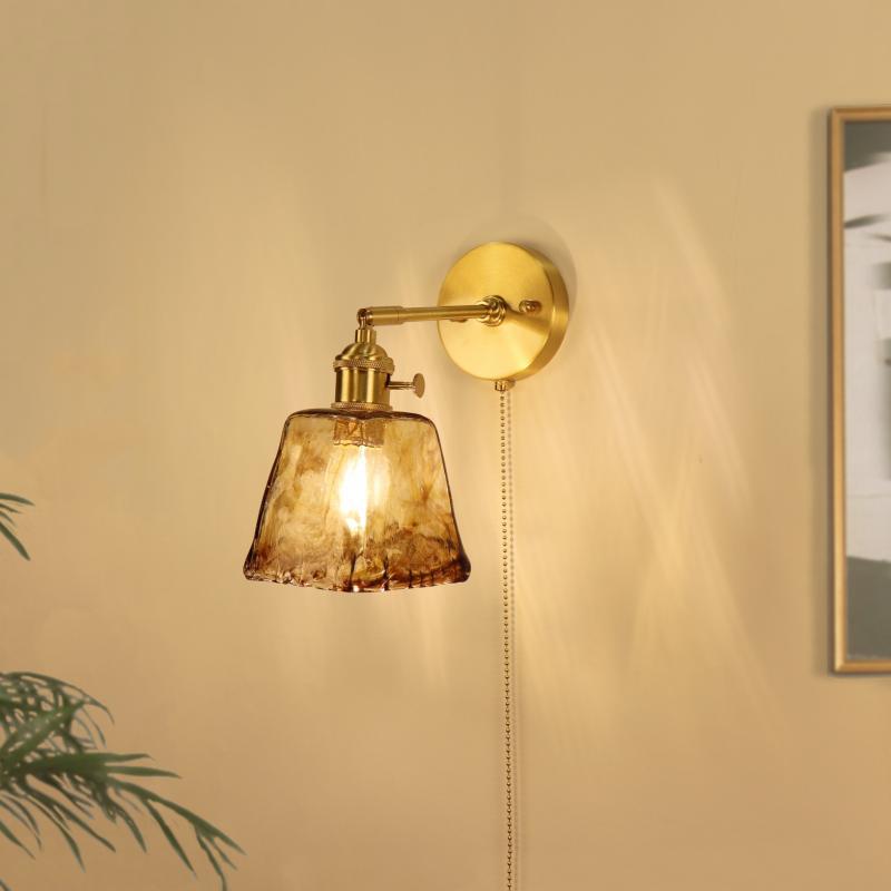 Brass Amber Square Glass Shade 1-Light Wall Sconce Lamp